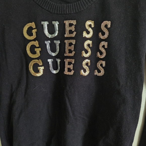 GUESS Womens Sweater Size XL Logo Embellished Long Sleeve Black - Picture 5 of 6